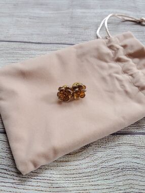 5/$20🌟Vintage Gold Flower Stud Earrings - Amber Crystal Centers